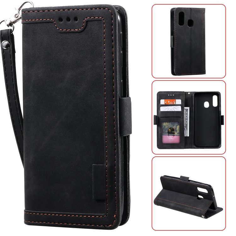 

For Galaxy A20e Retro Splicing Horizontal Flip Leather Case with Card Slots & Holder & Wallet(Black)