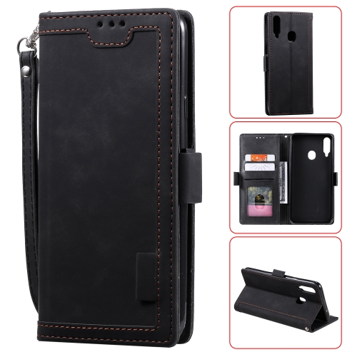 

For Galaxy A20s Retro Splicing Horizontal Flip Leather Case with Card Slots & Holder & Wallet(Black)