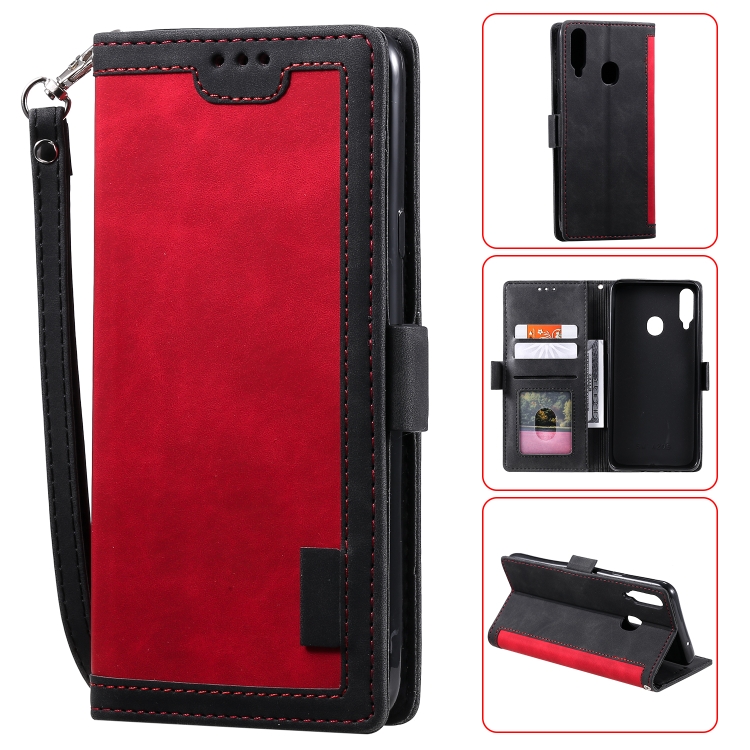 

For Galaxy A20s Retro Splicing Horizontal Flip Leather Case with Card Slots & Holder & Wallet(Red)