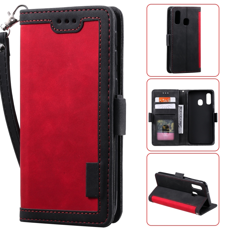 

For Galaxy A40 Retro Splicing Horizontal Flip Leather Case with Card Slots & Holder & Wallet(Red)