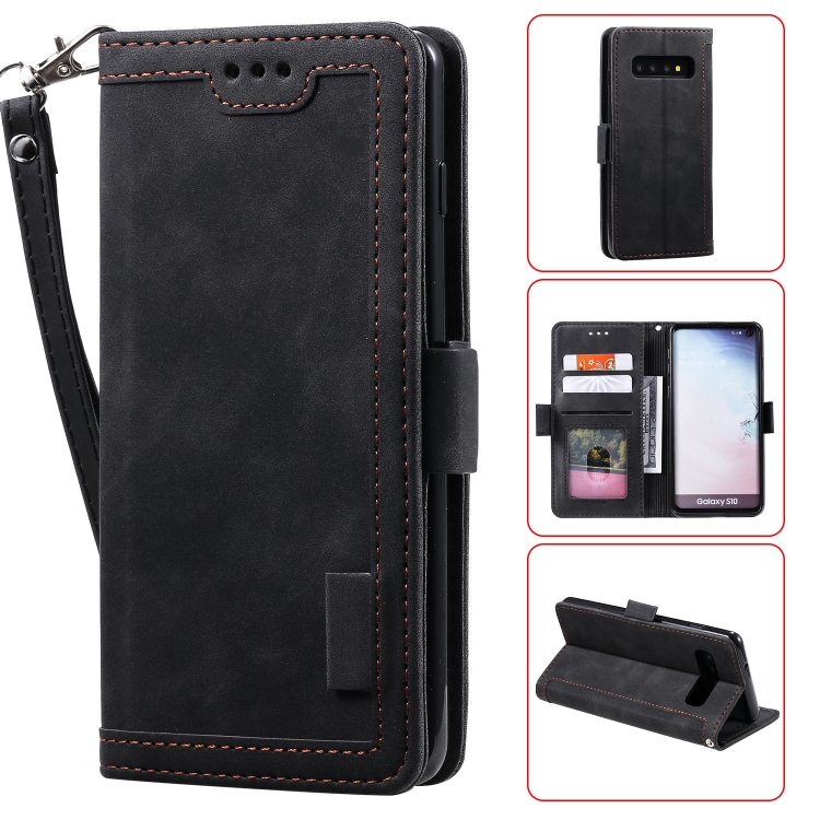 

For Galaxy S10 Retro Splicing Horizontal Flip Leather Case with Card Slots & Holder & Wallet(Black)