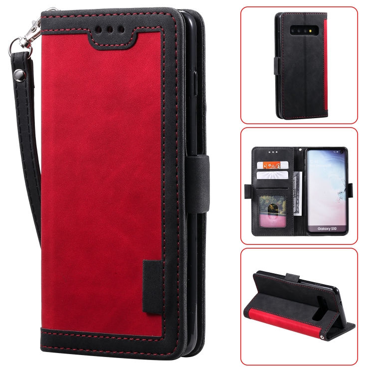 

For Galaxy S10 Retro Splicing Horizontal Flip Leather Case with Card Slots & Holder & Wallet(Red)