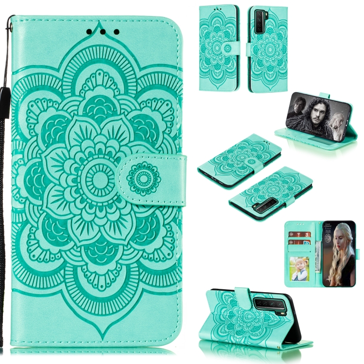 

For Huawei nova 7 SE Mandala Embossing Pattern Horizontal Flip PU Leather Case with Holder & Card Slots & Walle & Lanyard(Green)