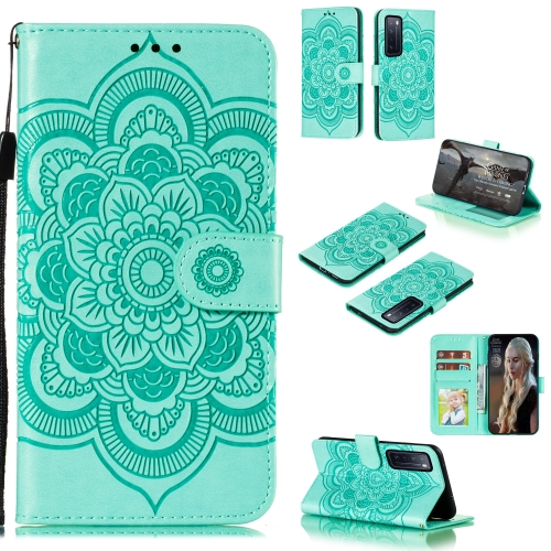 

For Huawei nova 7 Mandala Embossing Pattern Horizontal Flip PU Leather Case with Holder & Card Slots & Walle & Lanyard(Green)