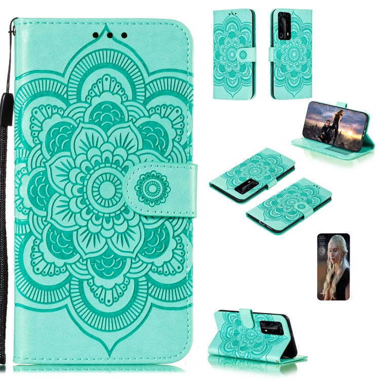 

For Huawei P40 pro+ Mandala Embossing Pattern Horizontal Flip PU Leather Case with Holder & Card Slots & Walle & Lanyard(Green)