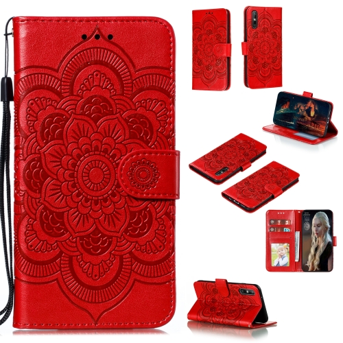 

For Huawei Enjoy 10e Mandala Embossing Pattern Horizontal Flip PU Leather Case with Holder & Card Slots & Walle & Lanyard(Red)