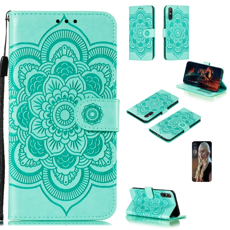 

For Huawei Enjoy 10e Mandala Embossing Pattern Horizontal Flip PU Leather Case with Holder & Card Slots & Walle & Lanyard(Green)