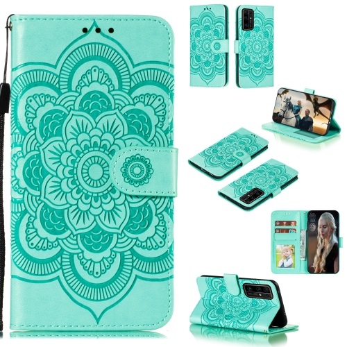 

For Huawei Honor 30 Mandala Embossing Pattern Horizontal Flip PU Leather Case with Holder & Card Slots & Walle & Lanyard(Green)