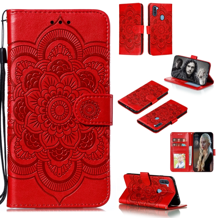

For Galaxy A11 Mandala Embossing Pattern Horizontal Flip PU Leather Case with Holder & Card Slots & Walle & Lanyard(Red)