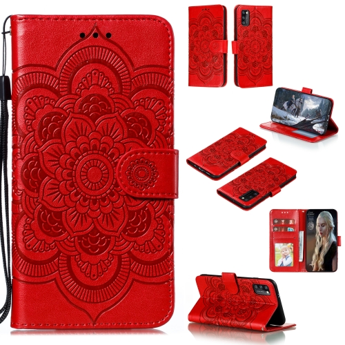 

For Galaxy A41 Mandala Embossing Pattern Horizontal Flip PU Leather Case with Holder & Card Slots & Walle & Lanyard(Red)