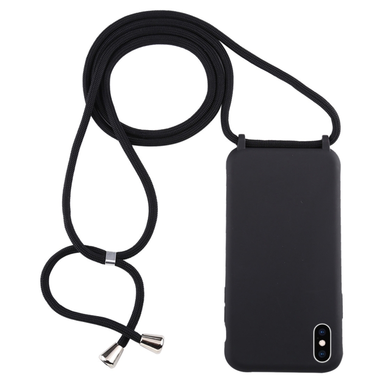 

For iPhone XS Max Candy Color TPU Protective Case with Lanyard(Black)