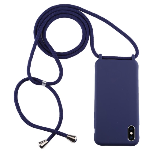 

For iPhone XS Max Candy Color TPU Protective Case with Lanyard(Dark Blue)