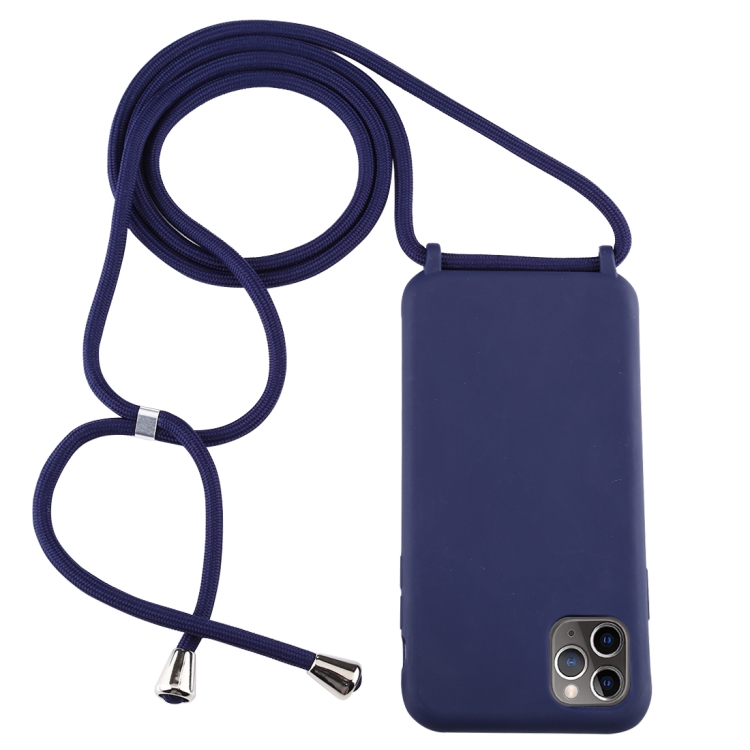 

For iPhone 11 Pro Max Candy Color TPU Protective Case with Lanyard(Dark Blue)