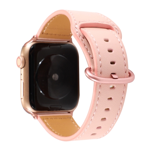 

For Apple Watch Series 5 & 4 44mm / 3 & 2 & 1 42mm Solid Color Genuine Leather Watchband(Pink)