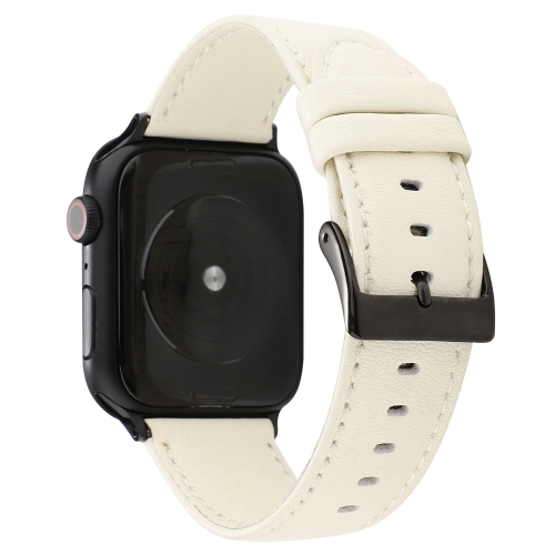 

For Apple Watch Series 5 & 4 44mm / 3 & 2 & 1 42mm Cowhide Texture Leather Watchband(White)