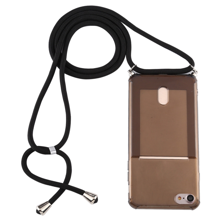 

For iPhone 8 / 7 Transparent TPU Protective Case with Lanyard & Card Slot(Black)