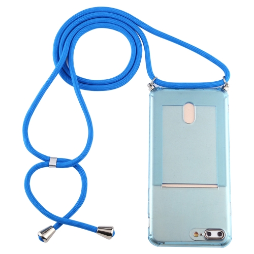 

For iPhone 8 Plus / 7 Plus Transparent TPU Protective Case with Lanyard & Card Slot(Blue)