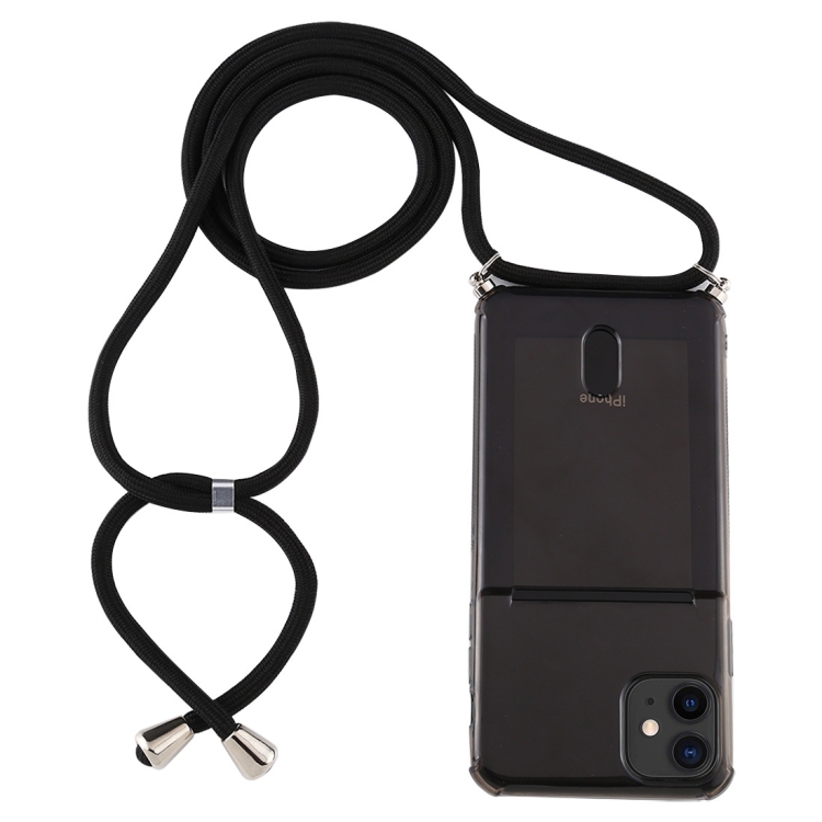 

For iPhone 11 Transparent TPU Protective Case with Lanyard & Card Slot(Black)