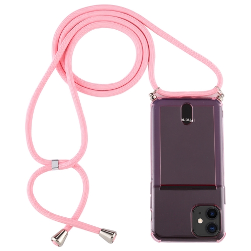 

For iPhone 11 Transparent TPU Protective Case with Lanyard & Card Slot(Pink)