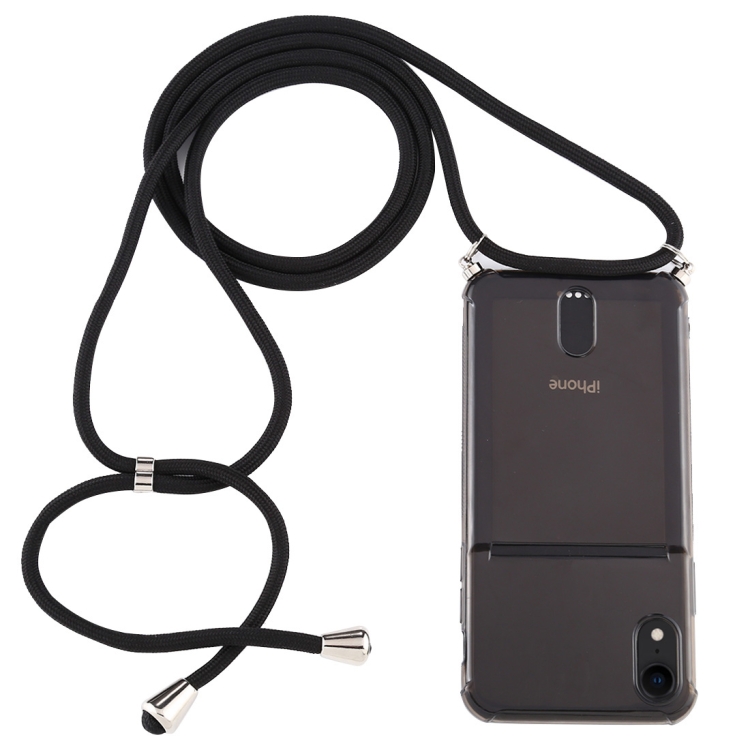 

For iPhone XR Transparent TPU Protective Case with Lanyard & Card Slot(Black)