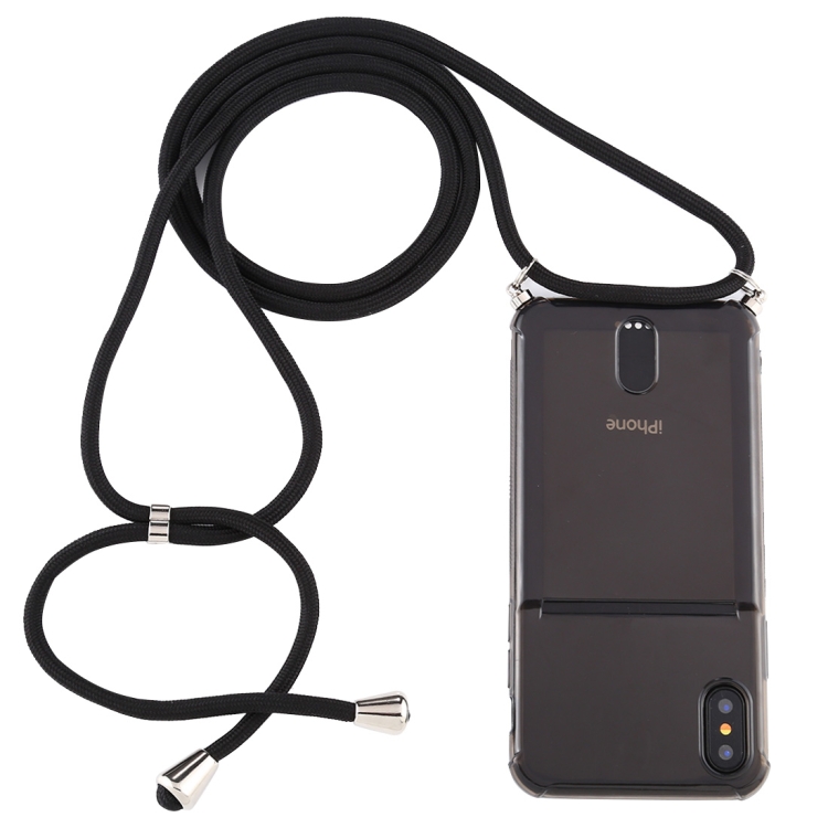 

For iPhone XS Max Transparent TPU Protective Case with Lanyard & Card Slot(Black)