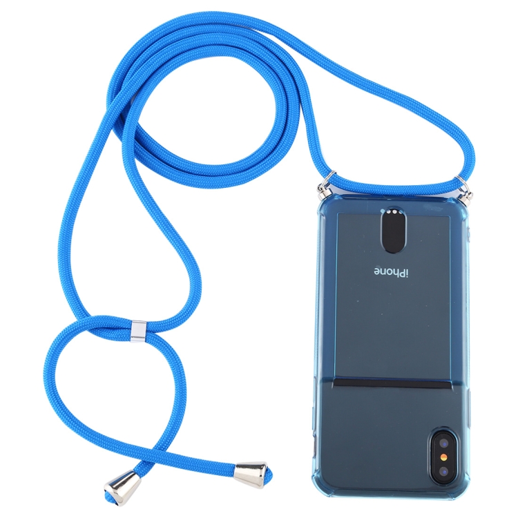

For iPhone XS Max Transparent TPU Protective Case with Lanyard & Card Slot(Blue)