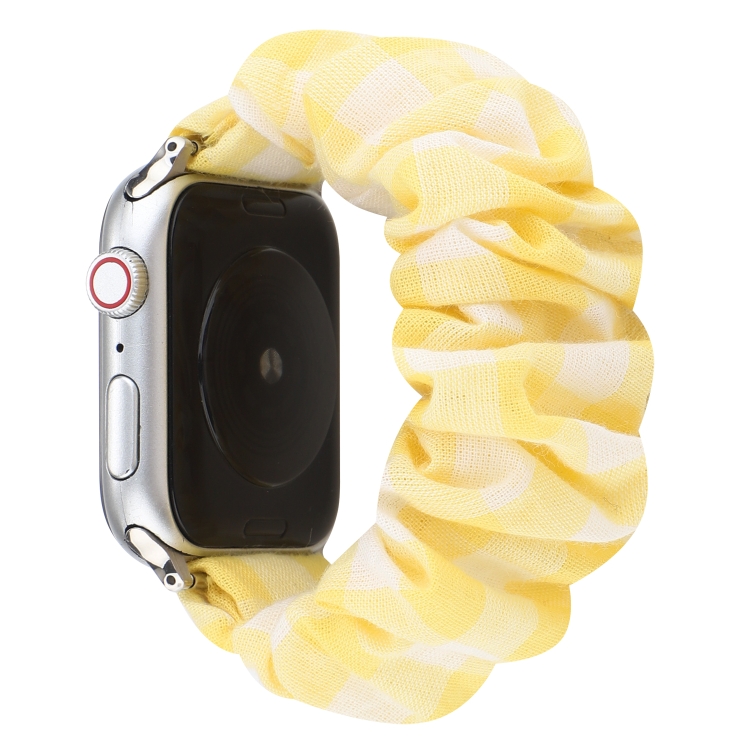 

For Apple Watch Series 5 & 4 44mm / 3 & 2 & 1 42mm Plaid Pattern Cloth + Stainless Steel Hair Ring Watchband(Yellow)