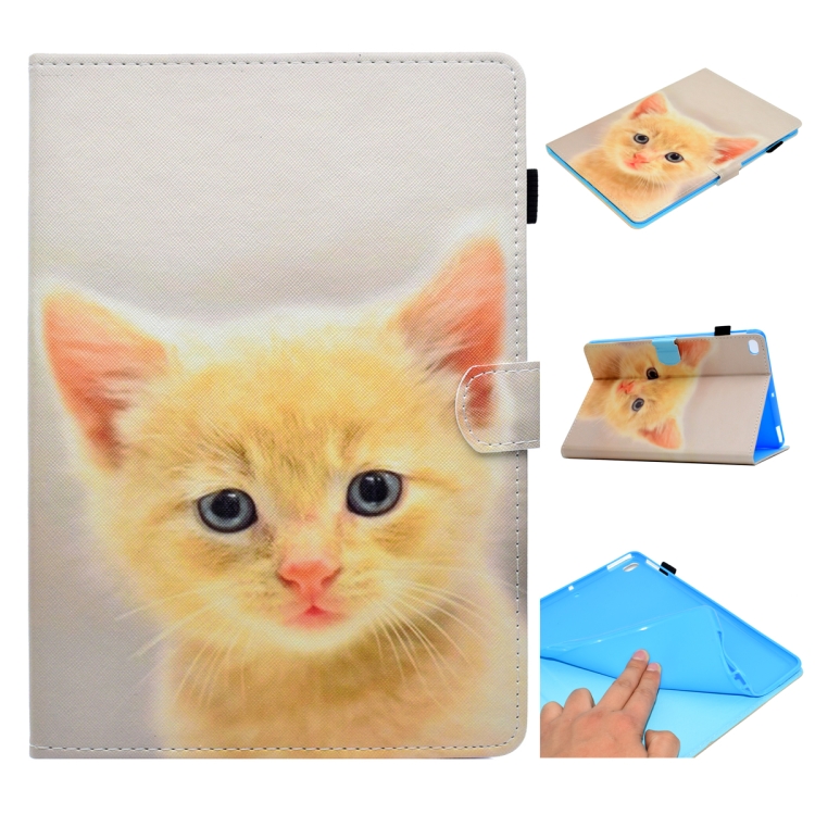 

For iPad Air / Air 2 / iPad 9.7 / 2017 / 2018 Painted Horizontal Flat Leather Case with Sleep Function & Card Slot & Buckle Anti-skid Strip & Bracket & Wallet(Cute Cat)