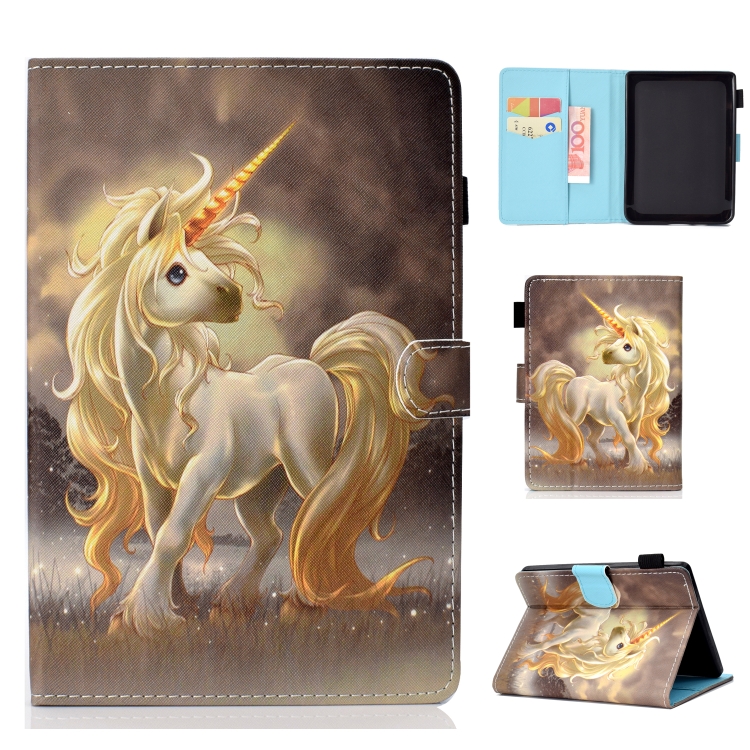 

For Kindle Paperwhite 4 (2018) Painted Horizontal Flat Leather Case with Sleep Function & Card Slot & Buckle Anti-skid Strip & Bracket & Wallet(Unicorn)