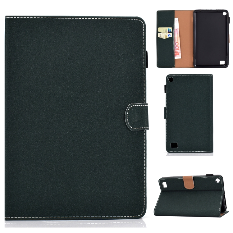 

For Kindle Fire 7(2015/2017/2019) Solid Color Tablet PC Universal Magnetic Horizontal Flip Leather Case with Card Slots & Holder(Green)