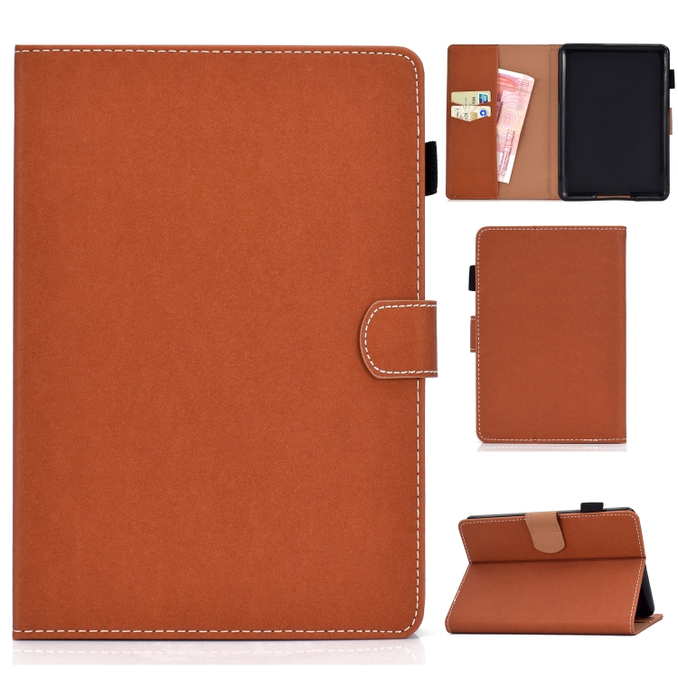 

For Kindle Paperwhite 4 / 3 / 2 / 1 Solid Color Tablet PC Universal Magnetic Horizontal Flip Leather Case with Card Slots & Holder(Brown)