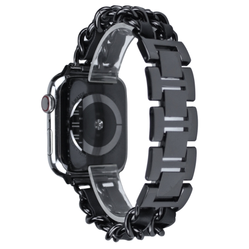 

For Apple Watch Series 5 & 4 40mm / 3 & 2 & 1 38mm Denim Chain Stitching Watchband(Black)