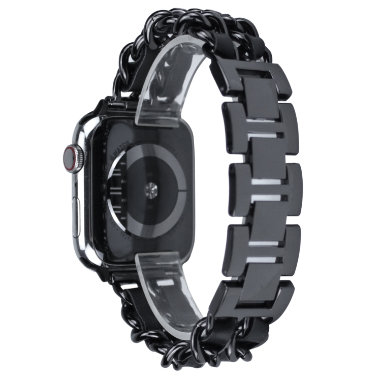 

For Apple Watch Series 5 & 4 44mm / 3 & 2 & 1 42mm Denim Chain Stitching Watchband(Black)