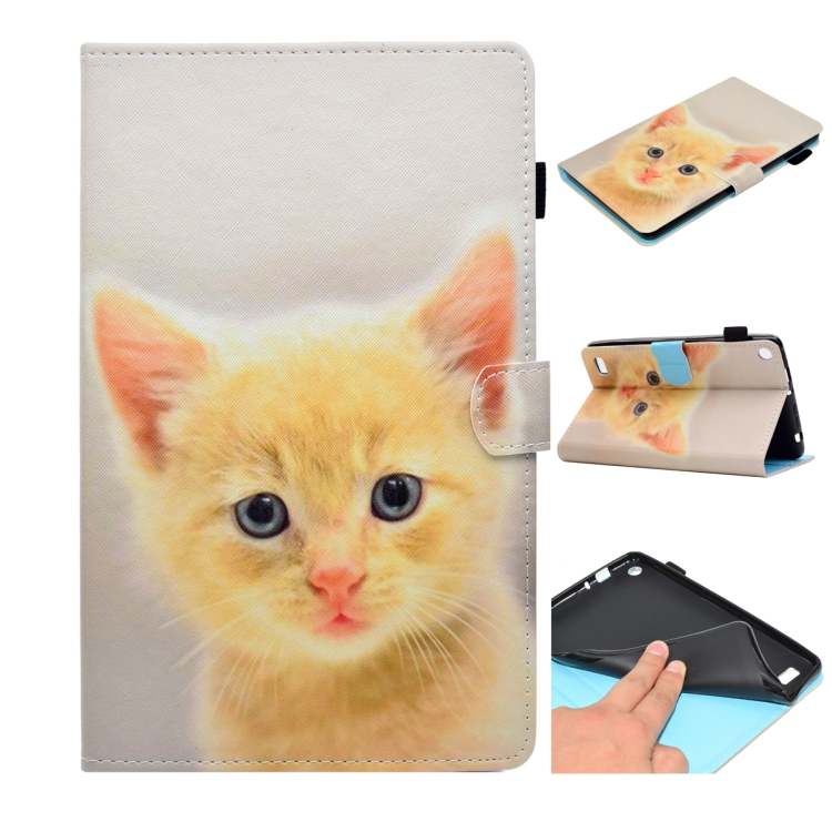 

For Kindle Fire 7 2015 Painted Horizontal Flat Leather Case with Card Slot & Holder & Wallet(Cute Cat)