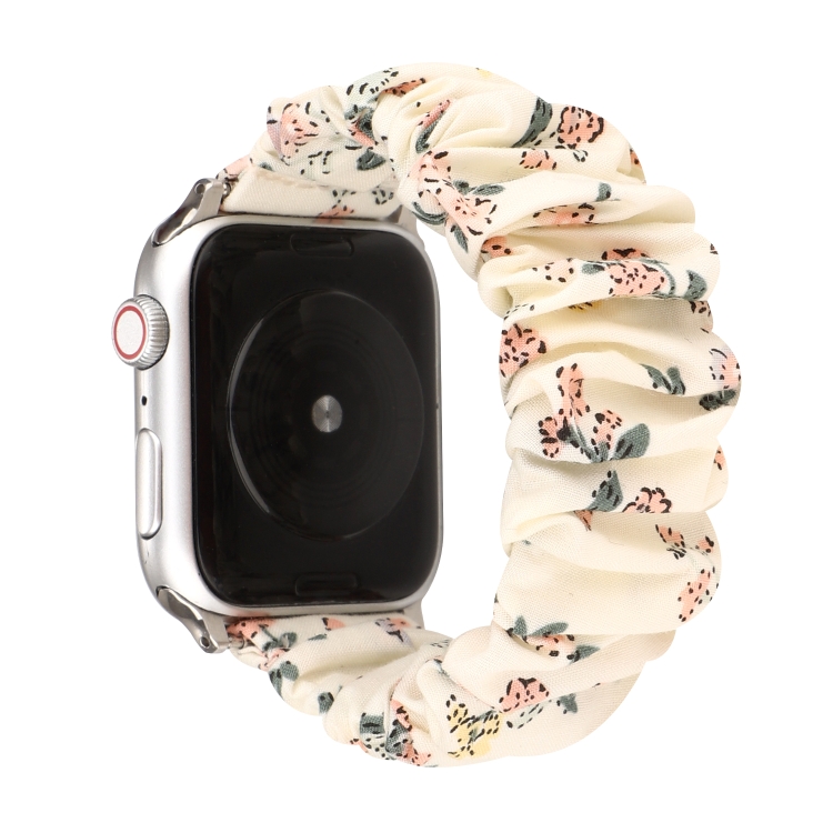 

For Apple Watch Series 6 & SE & 5 & 4 44mm / 3 & 2 & 1 42mm Cloth + Stainless Steel Hair Ring Watchband(Floral 2)