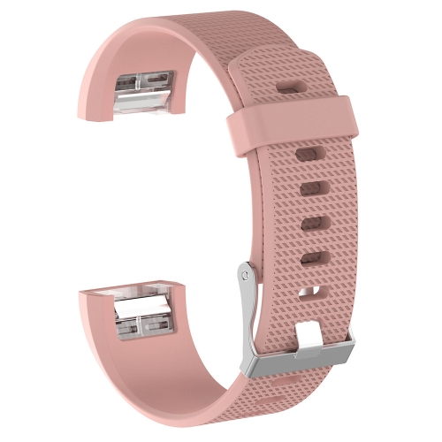 

For Fitbit Charge 2 Common Texture Silicone Replacement Wrist Strap Watchband with Buckle, Size:L(Light Pink)