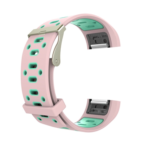 

For Fitbit Charge 2 Two-tone Round Hole Silicone Replacement Wrist Strap Watchband with Buckle(Pink + Green)