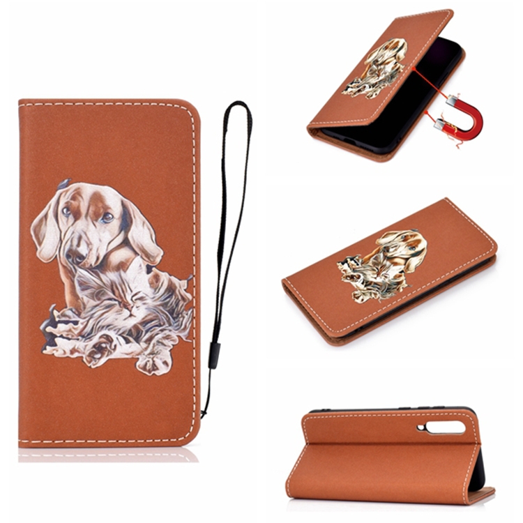 

For Xiaomi Mi 9 SE Pure Color Painting Horizontal Flip Leather Case with Card Slots & Holder & Lanyard(Dog)