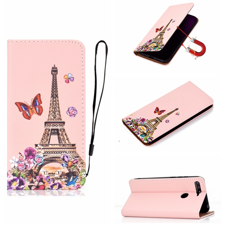 

For Xiaomi Mi 8 Lite Pure Color Painting Horizontal Flip Leather Case with Card Slots & Holder & Lanyard(Iron Tower)