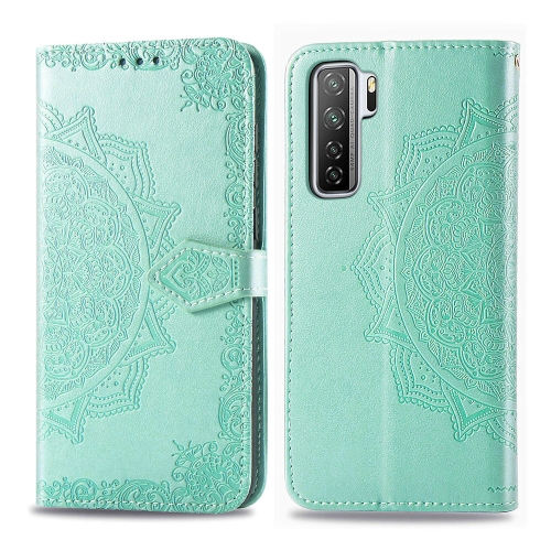 

For Huawei P40 Lite 5G / Nova 7 SE Halfway Mandala Embossing Pattern Horizontal Flip PU Leather Case with Card Slots & Holder & Wallet(Green)