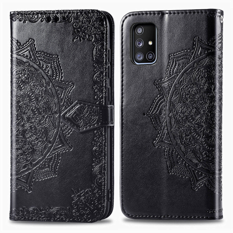 

For Galaxy A51 5G Halfway Mandala Embossing Pattern Horizontal Flip PU Leather Case with Card Slots & Holder & Wallet(Black)