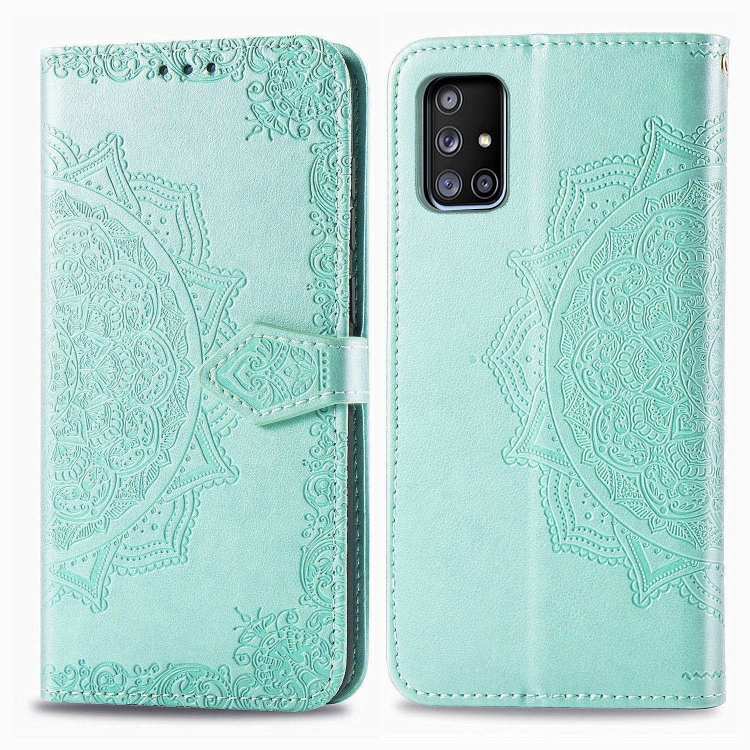 

For Galaxy A51 5G Halfway Mandala Embossing Pattern Horizontal Flip PU Leather Case with Card Slots & Holder & Wallet(Green)
