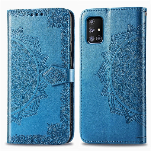 

For Galaxy A71 5G Halfway Mandala Embossing Pattern Horizontal Flip PU Leather Case with Card Slots & Holder & Wallet(Blue)