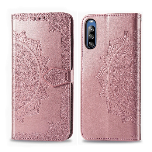

For Sony Xperia L4 Halfway Mandala Embossing Pattern Horizontal Flip PU Leather Case with Card Slots & Holder & Wallet(Rose Gold)