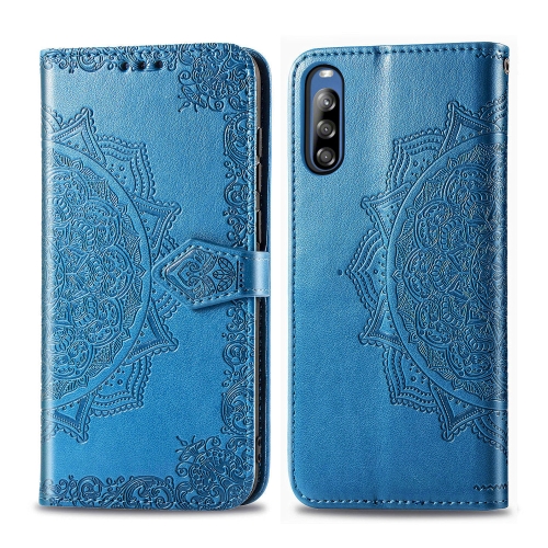 

For Sony Xperia L4 Halfway Mandala Embossing Pattern Horizontal Flip PU Leather Case with Card Slots & Holder & Wallet(Blue)