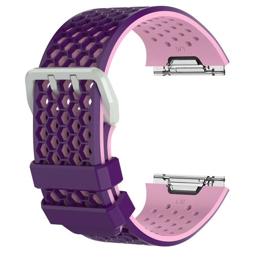 

For Fitbit Ionic Two-tone Silicone Replacement Wrist Strap Watchband with Buckle, Size:S(Purple + Pink)