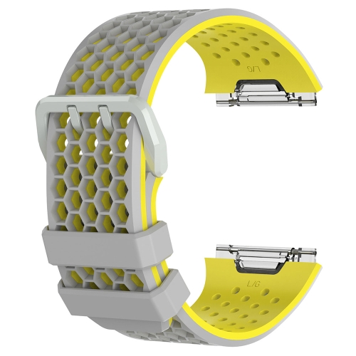 

For Fitbit Ionic Two-tone Silicone Replacement Wrist Strap Watchband with Buckle, Size:L(Grey + Yellow)