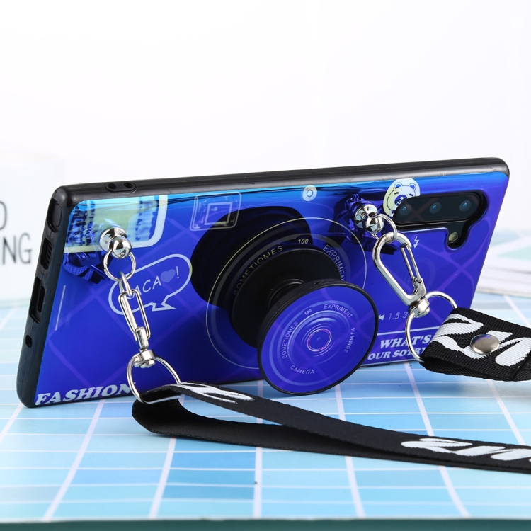 

For Galaxy Note 10 Laser Shockproof Camera Pattern Case with Disc Holder & Lanyard(Blue)