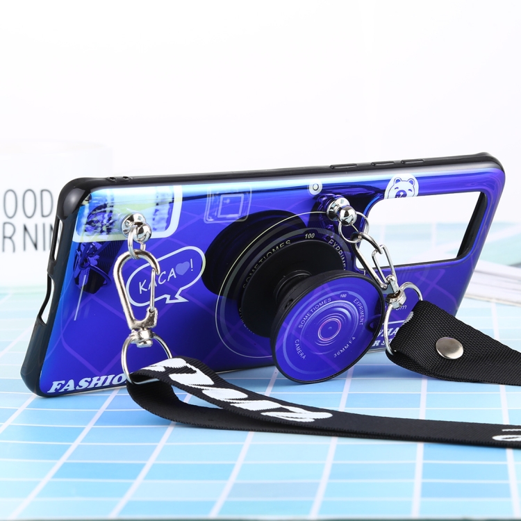

For Huawei P40 Pro Laser Shockproof Camera Pattern Case with Disc Holder & Lanyard(Blue)