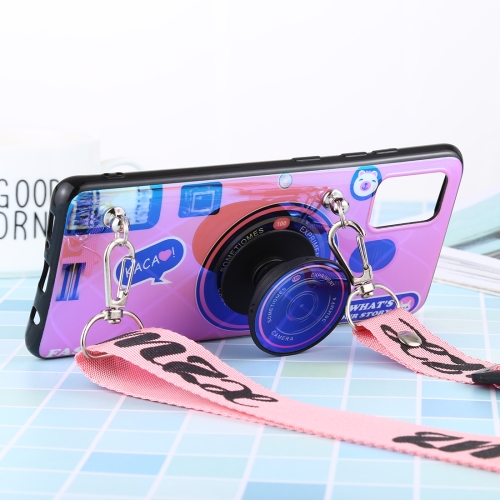 

For Galaxy A51 Laser Shockproof Camera Pattern Case with Disc Holder & Lanyard(Pink)